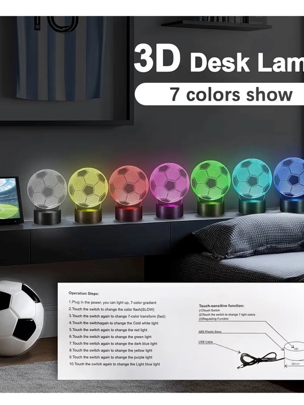Native Blue Soccer Ball 3D Night Light for Kids